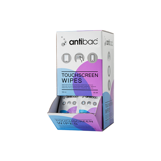 Touchscreen Wipes, displaykartong med 95 stk Antibac - Desinfiseringsmiddel - Hudpleiegrossisten